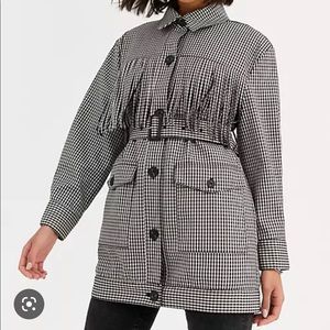 Mango fringe detail belted jacket in beige